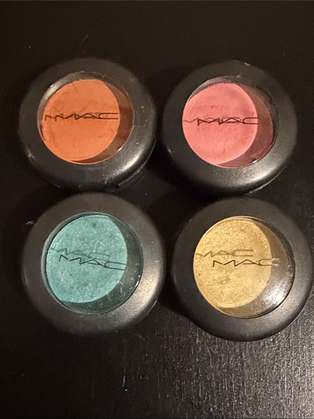 MAC Cosmetics Eyeshadow Singles — Pink, Orange, Teal, Gold